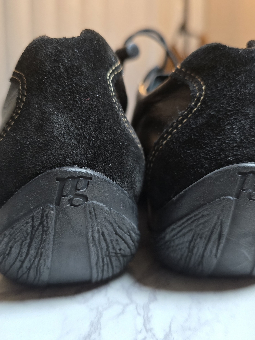 Paul Green Black Suede and Leather Slip-On Loafers with Brown Stitching - Picture 8 of 8